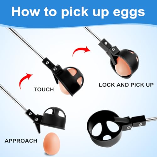 Lounsweer Egg Grabber for Chicken Eggs,15.7-76inch Extendable Stainless Steel Egg Picker Tool with (1pcs Extended Handle&1pair Non-Slip Gloves) for Picking from Coop Poultry Nest Farm Use (Blue) - color: Blue