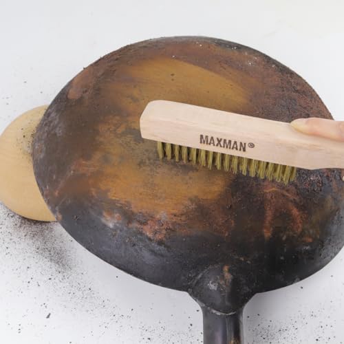 MAXMAN Brass Brush 2Pcs, 10" Heavy Duty Brass Wire Brush, Rust/Weld Remover | Heavy Duty Brass Bristles, Metal Brush, Curved Beechwood Handle, Wire Brushes for Cleaning Rust, Compact & Sturdy - style: 2Pcs Brass Brushes