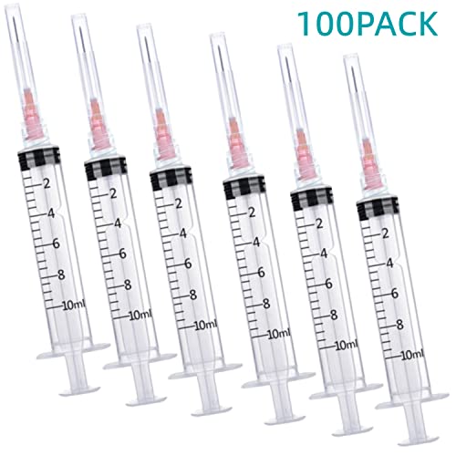 100 Pack 10ml 18Ga Lab Syringe Tools with Measurement, Individually Packed - style: 100 pack - 10ml 18 gauge