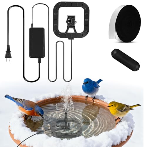 Relaxweex 55w Bird Bath Heater with Fountain for Outdoors in Winter Submersible Bird Bath Deicer Pond Deicer with Thermostatically Control Tape Cord Cover for Chicken Livestock Garden Anti Freezing