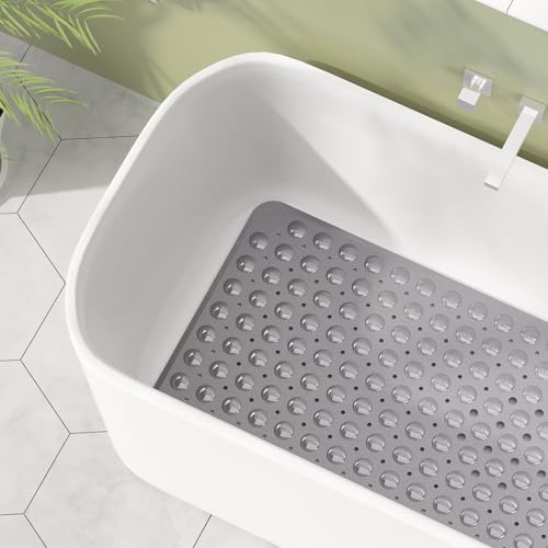 AmazerBath Shower Mat Non Slip 40 x 16 Inches, Shower Stall Mats with Suction Cups and Drain Holes, Non Slip Bath Mat for Tub for Elderly & Kids, Grey - color: Gray, size: 40" x 16" (Rectangular)