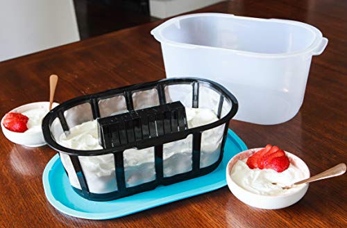 Hatrigo 2-Quart Inner Capacity Greek Yogurt Maker with Extra Fine Mesh Stainless Steel Strainer Basket, BPA-Free Greek Yogurt Strainer (12 x 8 x 6 in) - size: 2 Quart (0.5 Gallon)