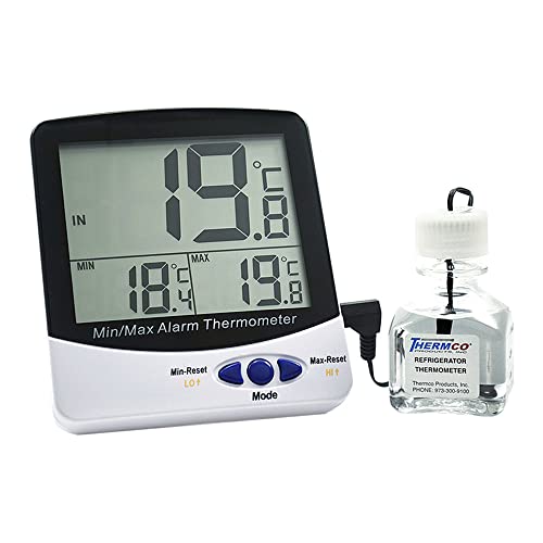 Thermco ACC895INC Triple Display Large Digit Digital Thermometer for Incubators, -50 to 70°C with Bottle Media Certified @ +37°C with Audible Alarm and NIST Traceable Certificate