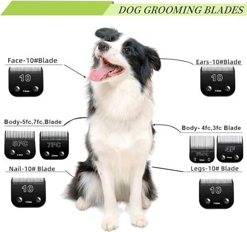 Detachable Pet Dog Clipper Blades,Compatible with Andis, Oster A5, Wahl KM Series Clippers,Made of Ceramic,Black，4PACK (3FC 4FC 5FC 7FC)