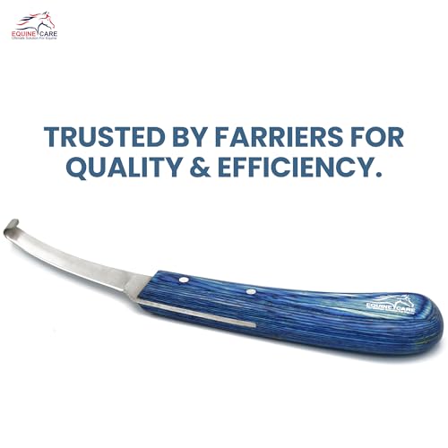 Right-Handed Narrow Farrier Hoof Knife, Horses, Ponies, Minis | Narrow hoof knife for detail trimming; J2 stainless steel blade; smooth blue layered handle; right- or left-handed - style: Right-Handed
