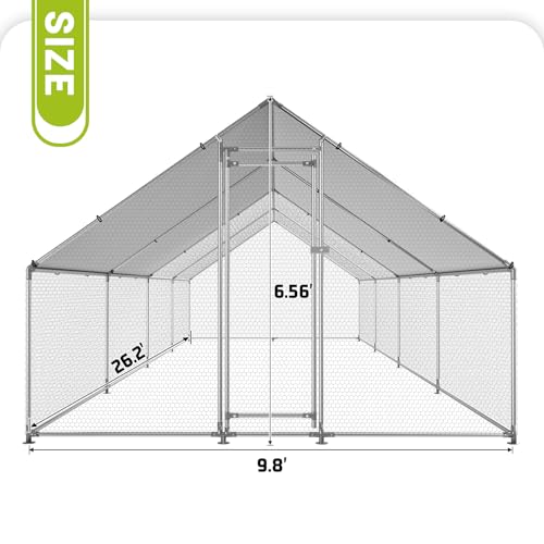 HEYTOWN Large Metal Chicken Coop Chicken Pen with Water-Resident and Anti-UV Cover Walk-in Poultry Cage Chicken Runs for Yard with Cover Duck Rabbit Dog House Outdoor - size: 26.2"L x 9.8"W x 6.5"H