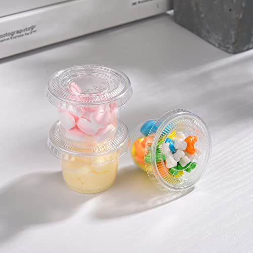 [1 OZ, 100 Sets] Clear Disposable Plastic Portion Cups With Leakproof Lids | Jello Shot, Condiment, Dipping Sauce, Souffle Cups | BPA Free | Recyclable - style: 1 OZ