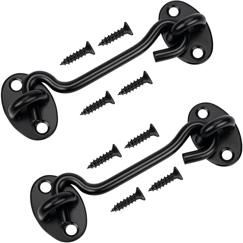 Rainspire (2 Pack) Privacy Hook and Eye Latch for Barn Door, Stainless Steel Gate Latch Barn Door Lock Cabin Hooks for Gate Shutters Window Slide Barn Shed Cabinet Bathroom (Black, 6 Inch) - color: Black, size: 6 Inch