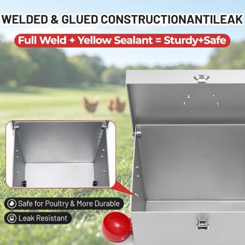 3 Gal Galvanized Steel Poultry Waterer, Automatic Poultry Waterer | Chicken Waterer with 4 Water Cups, Reinforced Base & Secure Latch, Heavy Duty Watering System for Backyard Chickens Ducks