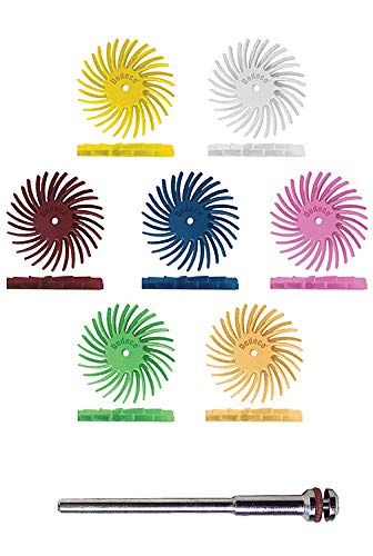 Sunburst Radial Bristle Discs - 7/8”(22mm) Dia, Dual TC Bristle, 1/16”(1mm) Arbor, Precision Thermoplastic Rotary Polishing Tool, Aluminum Oxide