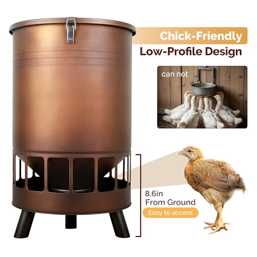 Solution4Patio 50LB No-Waste Chicken Feeder, Large Capacity Gravity Dispenser with Spill Control & 16 Feeding Ports Poultry Feeder for Outdoors & Hen Coop (Brown) - color: Brown