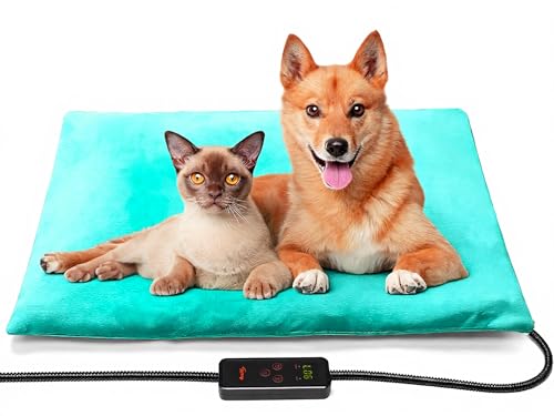Toozey Large Pet Heating Pad, 6 Adjustable Temperature Dog Cat Heating Pad with Timer, Waterproof Heated Dog Bed with Chew Resistant Cord, Indoor Electric Pet Heated Mat 35x24in - color: Green, size: 35.0"L x 24.0"W x 0.6"Th