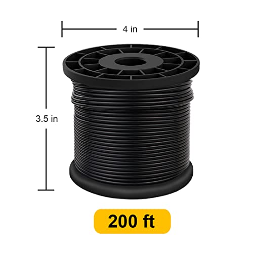 Vinyl Coated Wire Rope 304 Stainless Steel Coated Wire Cable-Black, 1/16" OD to 3/32" x 200FT, with 60 Pcs Crimping Sleeves-Cable for String Lights, Suitable for Clotheslines - size: 200FT