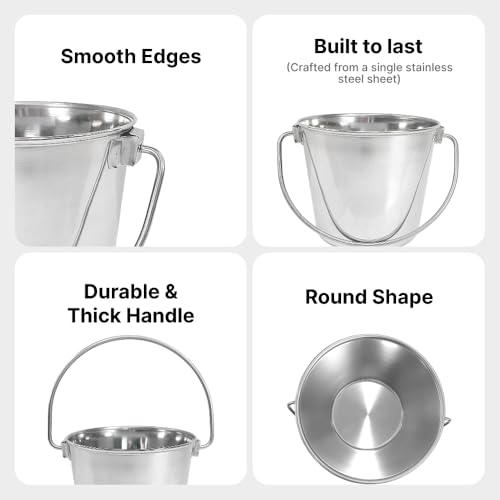 Half Gallon Stainless Steel Bucket - Durable Metal Bucket 2 Quart | Rust-resistant Bucket For Food Prep Cleaning Feeding & Watering Pets & Livestock - For Crates Kennel Cages & Fences - size: 2 Quarts