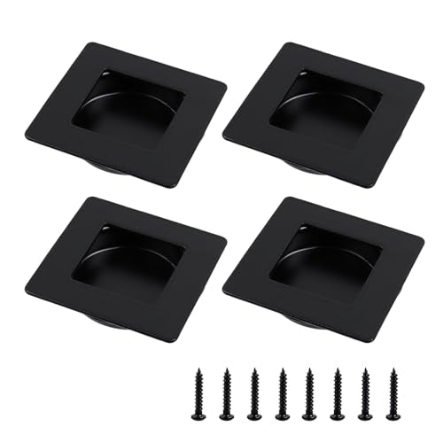 4Pack 2-3/4 Inch Recessed Finger Flush Pulls, Stainless Steel Square Flush Handles for Pocket and Sliding Closet Barn Doors Hardware, Inner Dia 2-1/8 Inch (Black)