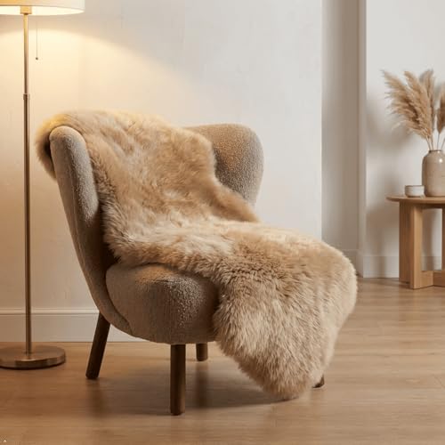 Fluffy Genuine Sheepskin Rug, Fuzzy Shaggy Fur Area Rug, Soft Fur Prayer Pup Mat Carpet, Chair Sofa Seat Cover, Bedroom, Living Room Double Pelts (Light Brown, 2x6ft) | Natural Fluffy Fuzzy Sheepskin Fur Area Rug,Chair Sofa Seat Cover,Living Room,Bedroom,