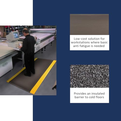 NoTrax 410 Airug® 3' x 60' x 3/8" Anti Fatigue Mat | Enhanced Slip Resistance with Beveled Edges and Ribbed Surface, Ideal for Industrial and Commercial Workplaces, - color: Black/Yellow, size: 720"L x 36"W x 0.4"Th, style: Ribbed Surface
