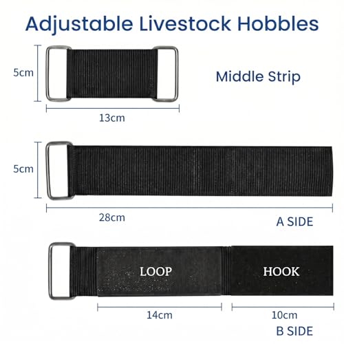Adjustable Livestock Hobbles for Goats & Calf, Black Nylon Milking & Restraint Kit，Secure Binding Tool for Nigerian Dwarf, Nubian, Mini Goats Prevents Pawing & Kicking During Milking Hoof Care