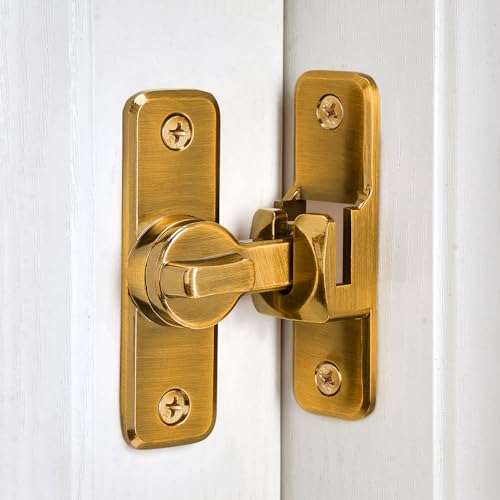 2 Pcs Brass 90/180 Degree Flip Latch,Zinc Alloy Barn Door Latch | Right Angle Door Lock Latch,Sliding Door Latch Lock,for Cabinets,Bedroom,Fence Gates,Window,Garden,Garage,Pet Cage - color: Brass