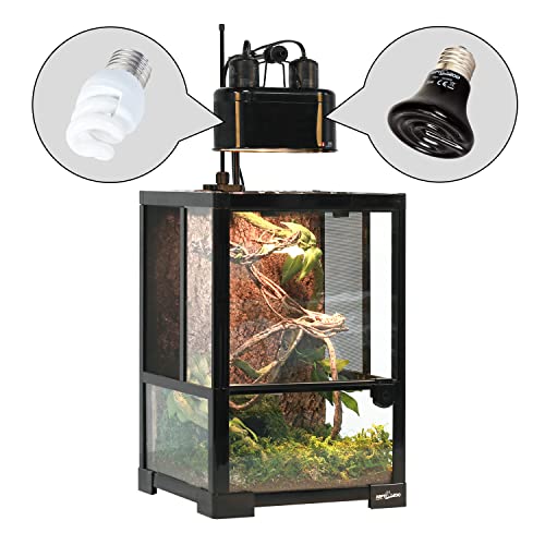 REPTI ZOO Dual Nano Dome Reptile Lamp Fixture Combo Pack Includes 5W Mini Fluorescent UVB Light Bulb & 35W Ceramic Heat Emitter Reptile Heat Lamp Bulb