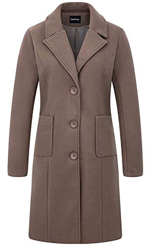 chouyatou Women's Big Notch Lapel Single Breasted Mid-Long Wool Blend Coat - color: Khaki, size: X-Small