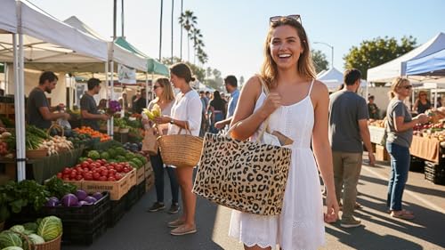 KAF Home Jute Market Tote Bag with Handles (Leopard) - color: Leopard