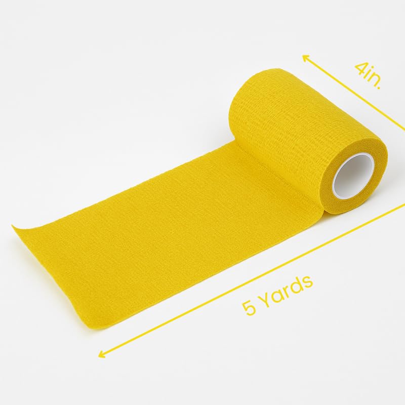 4" Cohesive Flexible Bandage Wrap – Yellow - 8 Pack | Self-Adherent Vet Tape for Animal Use | Breathable, Easy Tear, No Clips Required | Ideal for Horses, Dogs, Livestock, Pets - color: Yellow
