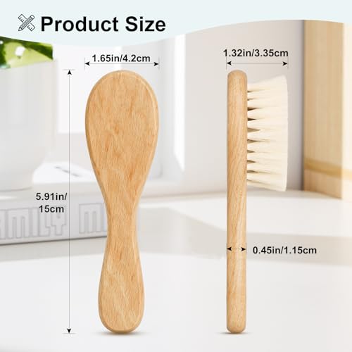 Baby Hair Brush and White Cradle Cap Brush Set for Newborns and Toddlers, Wooden Baby Hair Brush Set with Soft Goat Bristle, Baby Hair Care Kit (2PCS) - color: White