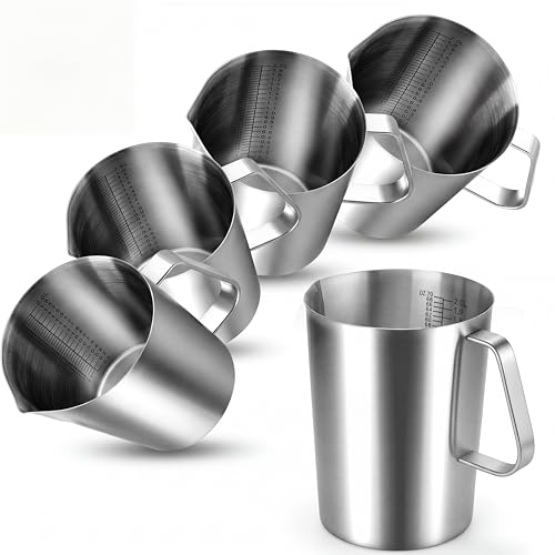 Copkim 4 Pcs Stainless Steel Measuring Cup with Handle and Pour Lip 67.6 Oz/ 2000 ml 304 Steel Milk Frothing Jug 8 Cup Metal Pitcher for Coffee Shop Bakery Commercial Home Latte Art Baking Frothing - size: 67.6 Oz, 2000 Ml, 8.3 Cup