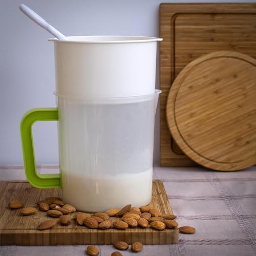 Nut Milk & Greek Yogurt Maker - Reusable & Durable Nut Milk Bag Alternative - Fine Mesh Stainless Steel - Soy/Oat/Almond Milk - All Purpose Food Strainer - (1 Quart Yogurt, 1.5 Quart Nut Milk) (A)