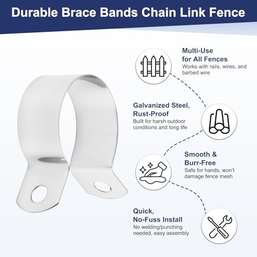 M METERXITY 12-Pack 1-1/16" Brace Bands Chain Link Fence Parts | Galvanized Steel Chain Link Brace Band with Bolts and Nuts for Fence, Gate, Posts, Rust-Resistant [Silver] - size: 1-1/16"