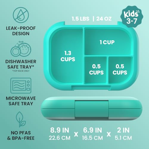 Bentgo Chill Kids 4-Compartment Bento Box Leakproof Lunch Box | Built-In Ice Pack, 3.3 Cup Capacity, BPA-Free, Microwave & Dishwasher Safe Tray, Ideal for Ages 3–7 (Aqua) - color: Aqua