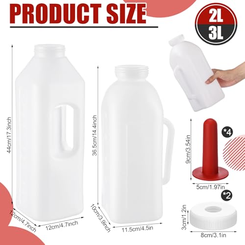 2 Sets Calf Feeding Bottle with Nipples,2 Quart + 3 Quart | Replacement Silicone Nipples, Calf Bottles with Handles, Durable Milk Feeding Bottle for Calves, Nursing Supply for Livestock - size: 1 Count (Pack of 2)