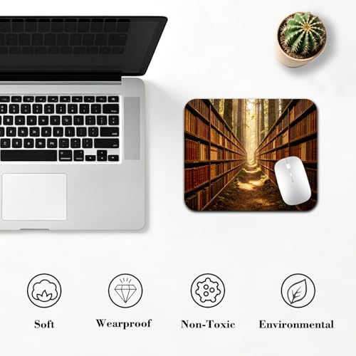 Mystical Forest Library Bookshelf Mouse Pad 9.5" x 7.9", Enchanted Book Nook Fantasy Cute Desk Mat - color: Forest Bookshelf