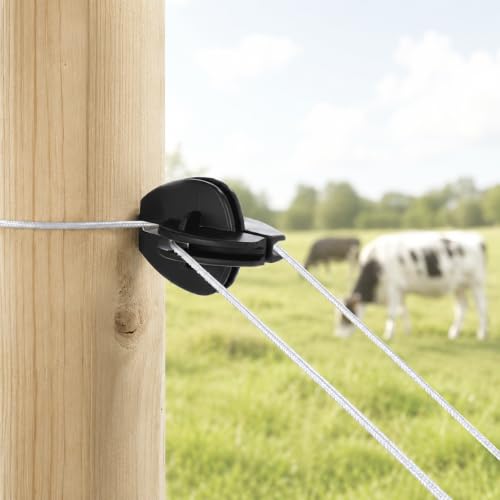 Black Corner Post Electric Fence Insulator, 12 Pcs Plastic Donut Corner Design | for Poly Wire Rope Electric Fencing, Heavy Duty Nail-on Wood Post Insulator Set for Electrics Fence Wire (Black)