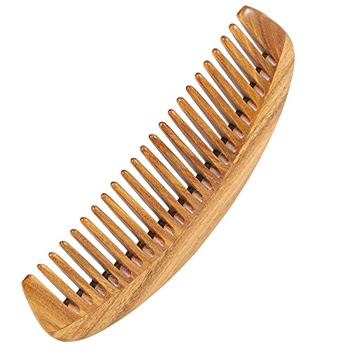 Onedor Handmade 100% Natural Green Sandalwood Hair Combs - Anti-Static Sandalwood Scent Natural Hair Detangler Wooden Comb (Oval Fine Tooth) | Handmade, Curved Palm Grip, Smooth Rounded Teeth, Helps Reduce Static, Less Pulling, Wavy Thick Long Hair, Scalp