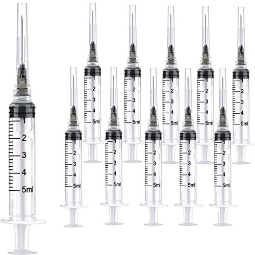 15 Pack 5ml 22Ga Plastic Syringe with Measurement for Scientific Labs, Industrial Dispensing Animal and Pet Supplies, Disposable Individually Wrapped (15, 5ml-22Ga) - size: 5ml-22Ga