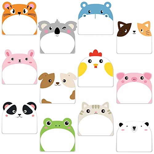 Yinder 24 Pads Animal Sticky Notes, Cute Cartoon Memo Self Adhesive | 12 Kawaii Designs, Team Gifts and Employee Appreciation, Office Memo Pads, Veterinary Clinic School Tabs, Party Supplies - style: Classic Animals