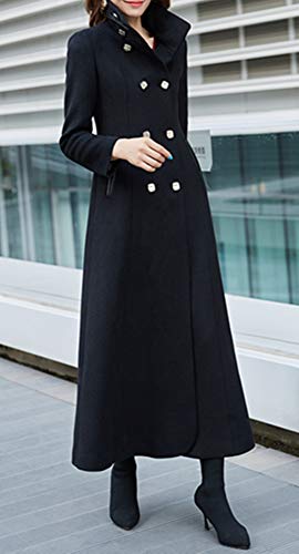 Women's Charming Long Wool Trench Coat Winter Double Breasted Classic Thick Jacket - color: Black-stand Collar-b Style, size: 2