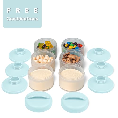 Termichy Stackable Formula Dispenser Portable: Milk Powder Container to go | Separated Compartments Premeasure Storage - Mess-Free Funnel Spout for No-Spill Pouring - for Home or Travel Use - color: Light Blue