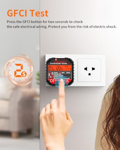 Outlet Tester Electrical GFCI Receptacle Detector with LCD Display, 90-250V Power Socket Tester, Circuit Polarity Voltage Detector, Plug Tester Breaker Finder 6 Visual Indication CAT II 300V (US Plug)