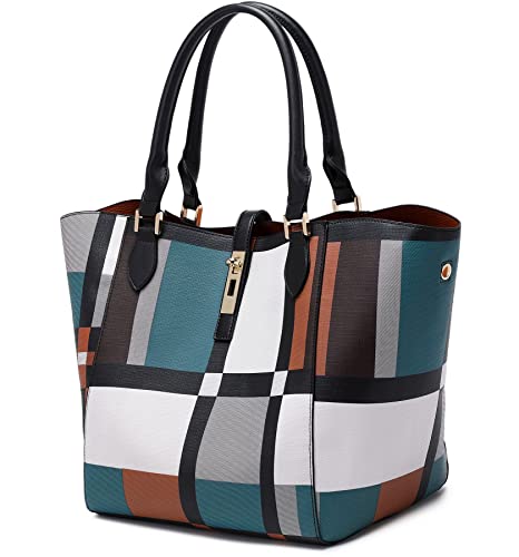 sqlp Large Work Tote Bag for Women Big Bucket Purses Designer Handbags - color: Blue Check