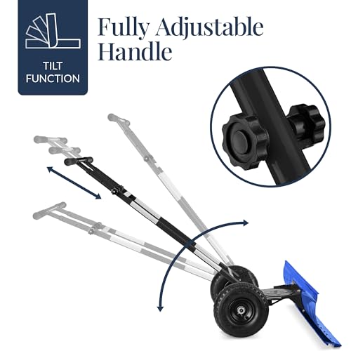 Best Choice Products 36in Galvanized Blade Heavy-Duty 2-Wheel Snow Pusher Hand Plow for Snow Removal w/Wheels, Adjustable Handle, Blade Angle - Blue - color: Blue, size: 36in w/Wheels