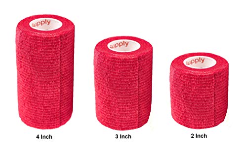 Vet Wrap Tape (Red) (2 Pack) (3 Inch x 15 feet) Self Adhesive Adherent Adhering Cohesive Flex Self Stick Bandage Grip Roll Dog Cat Pet Horse - color: Red, size: 2 Rolls