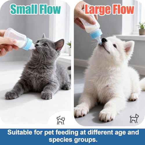 DEMORA Kitten Bottle Feeding Kit, Graduated Nursing Feeding Bottles for Pet Kitten Puppy Hamster Rabbit with Two Kinds of Replaceable Nipples Feeder (Clear, 4 oz) - size: 4 Ounce