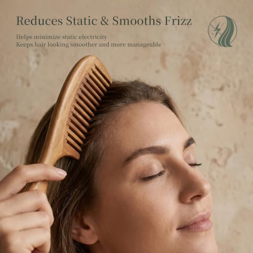 Onedor Handmade 100% Natural Green Sandalwood Hair Combs - Anti-Static Sandalwood Scent Natural Hair Detangler Wooden Comb (Wide Tooth),1 Count (Pack of 1) | Handmade, 0.15 in Tooth Spacing, Smooth Rounded Teeth, Helps Reduce Static, Less Pulling, Wavy Th