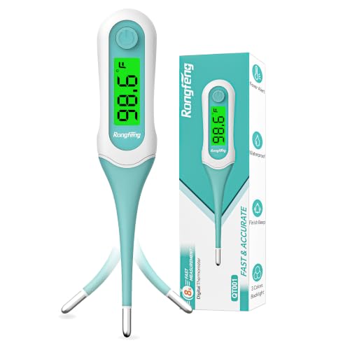 8 Second Digital Oral Thermometer, Fast Reading Thermometer for Adults and Kids with 3 Color Backlit and Fever Alarm for Oral, Rectal, Underarm - color: Green