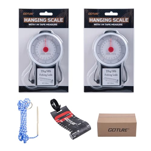 Goture Fishing Hanging Scale + Rope + Ruler, Mechanical Kitchen and Fish Fishing Scale, Multi-Purpose Portable Hand Held Dial Weight Scale with Tape Measure (50 Lbs / 22Kg) - color: Fishing Scale + Rope + Ruler