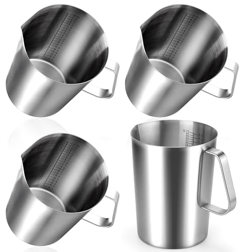 Copkim 4 Pcs Stainless Steel Measuring Cup with Handle and Pour Lip 67.6 Oz/ 2000 ml 304 Steel Milk Frothing Jug 8 Cup Metal Pitcher for Coffee Shop Bakery Commercial Home Latte Art Baking Frothing - size: 67.6 Oz, 2000 Ml, 8.3 Cup