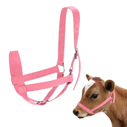 M METERXITY 1-Pack Adjustable Cattle Cow Calf Halter, 19.68"-23.62" Nylon Livestock Cow Halter for Miniature Horse/Donkey/Goat/Cattle [Pink]